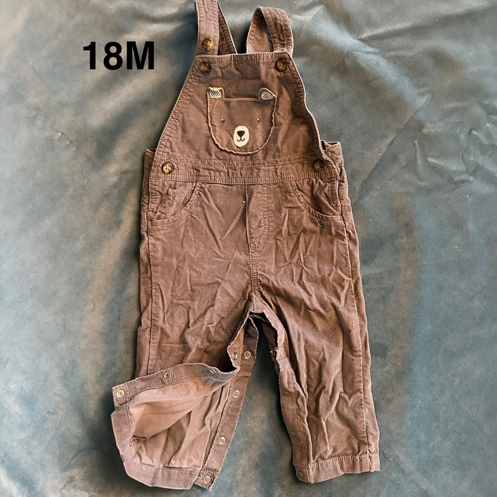 Gray Baby Bear Corduroy Overalls - 18 mos
